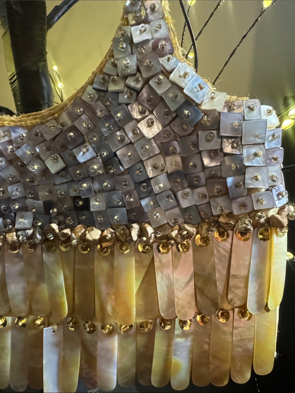 Handcrafted Mother of Pearl Shell Fringe Clutch Bag - Gold and Silver - Picture 2 of 6